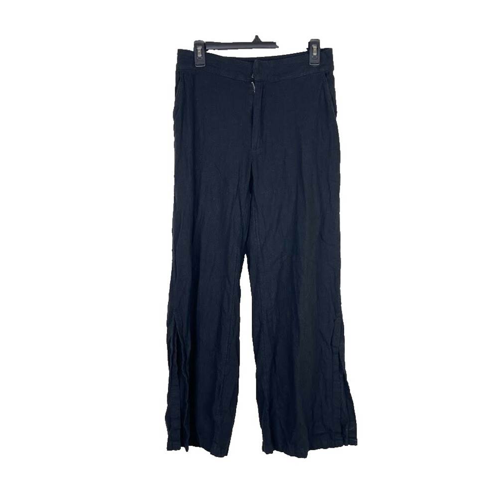 Abercrombie Fitch Womens Sloane Linen Blend Wide Leg Cropped‎ Pants Black Small